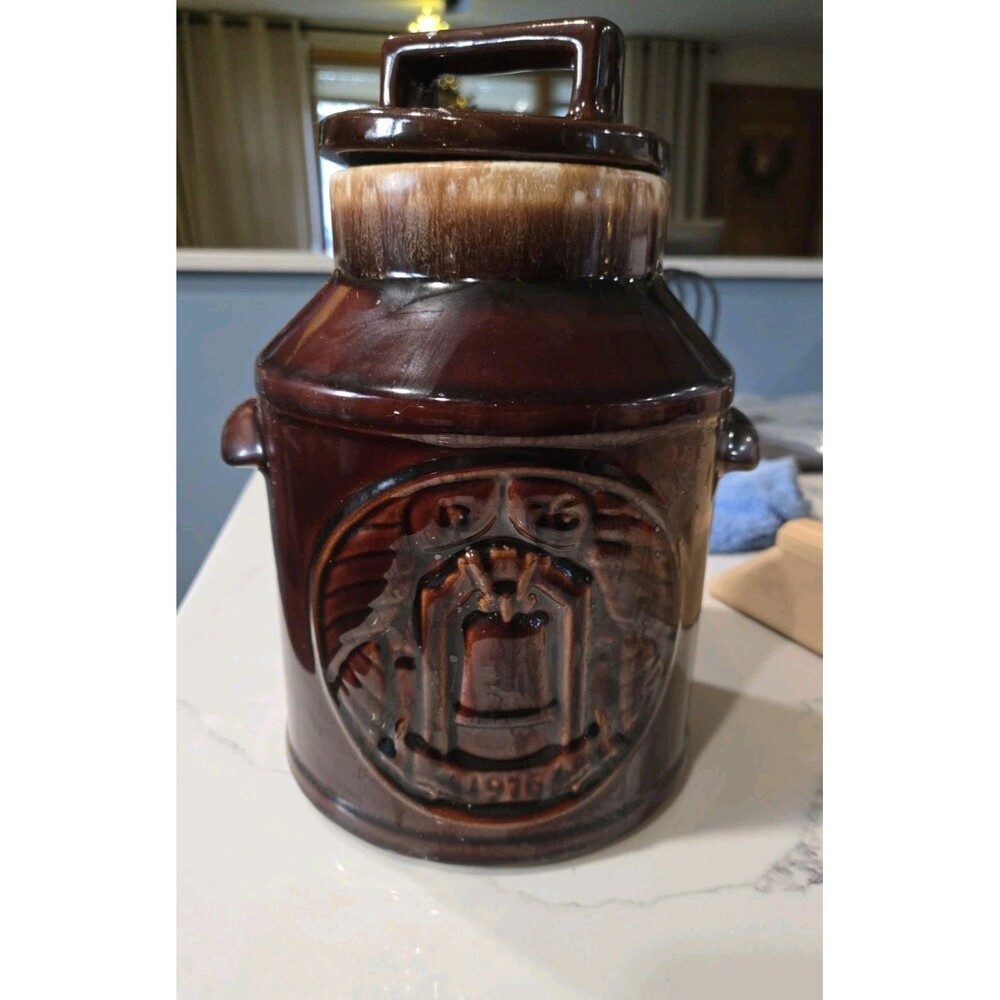 Vintage McCoy Pottery Brown drip Bicentennial 1976 Liberty Bell Jar Made In USA